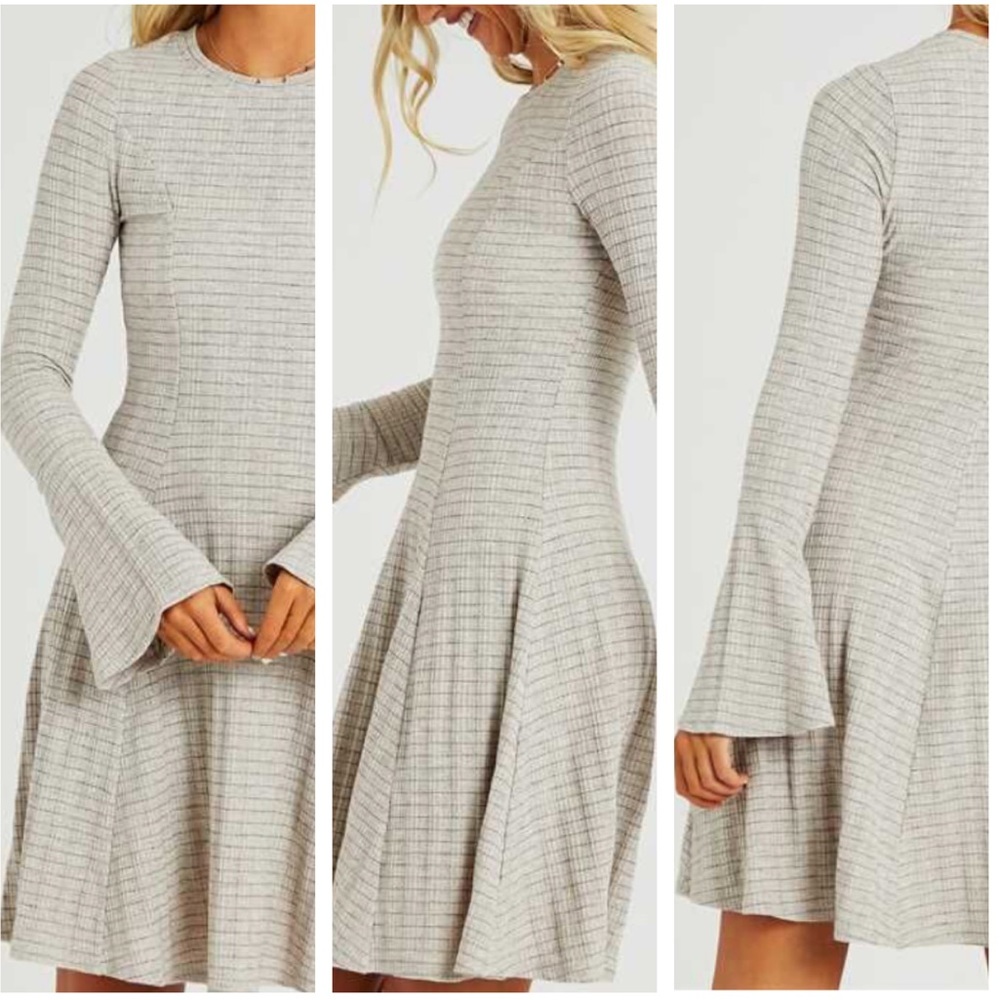 Altar’d State Bea Swing Dress Ribbed Bell Sleeve